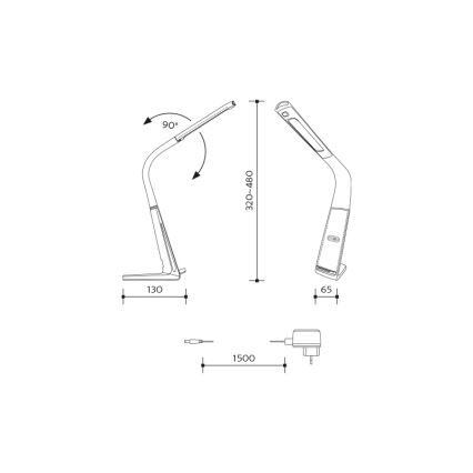 Lampe de table à intensité variable avec charge sans fil et détecteur LORD EVO LED/8W/230V 3000K/4500K/6000K blanc