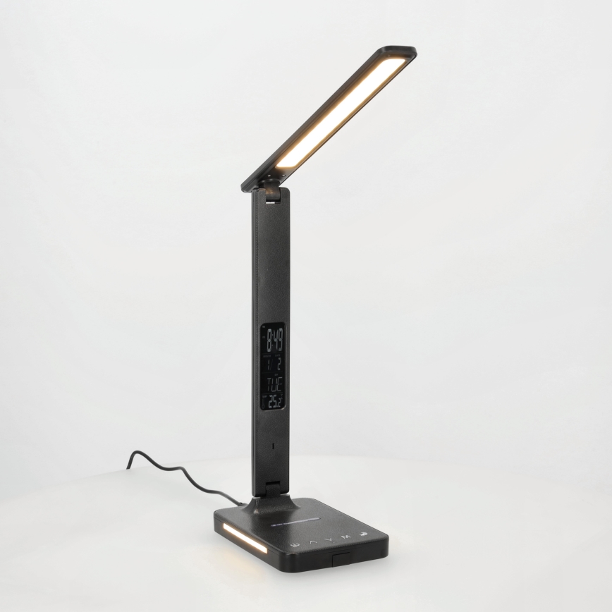 Lampe de table à intensité variable avec charge sans fil QI, écran et Port USB LED/7W/230V 3000-6000K noir