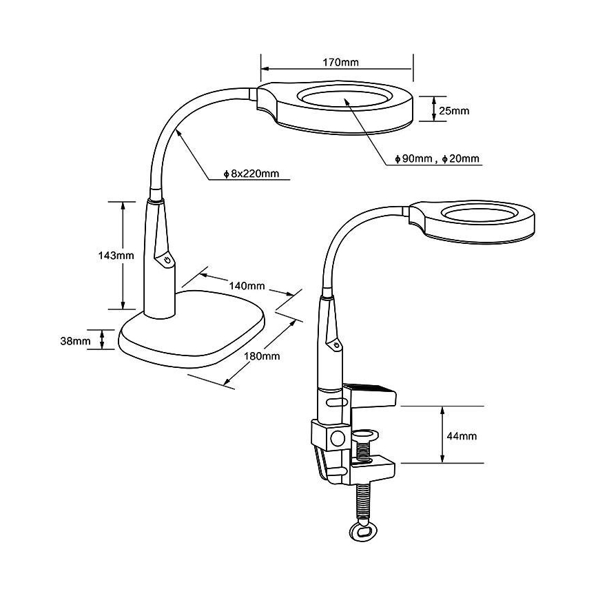 Lampe de table à intensité variable avec loupe bifocale LED/6W/230V 6000-7000K blanc