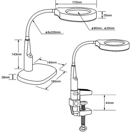 Lampe de table à intensité variable avec loupe bifocale LED/6W/230V 6000-7000K noir