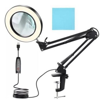 Lampe de table à intensité variable avec loupe LED/6W/5V 3000K/4000K/6000K noir