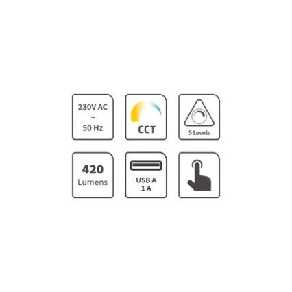 Lampe de table à intensité variable avec USB LED/7W/230V 3000K/4000K/5500K noir