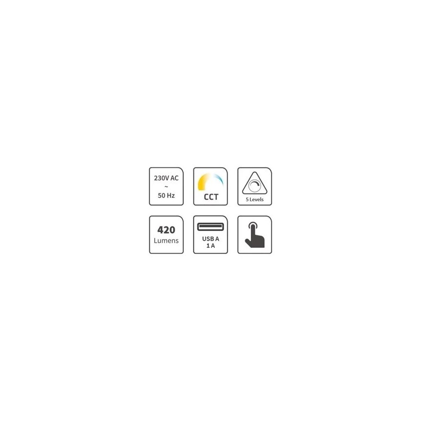 Lampe de table à intensité variable avec USB LED/7W/230V 3000K/4000K/5500K noir