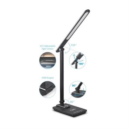 Lampe de table à intensité variable avec USB LED/9W/230V 3000K/4000K/5500K noir