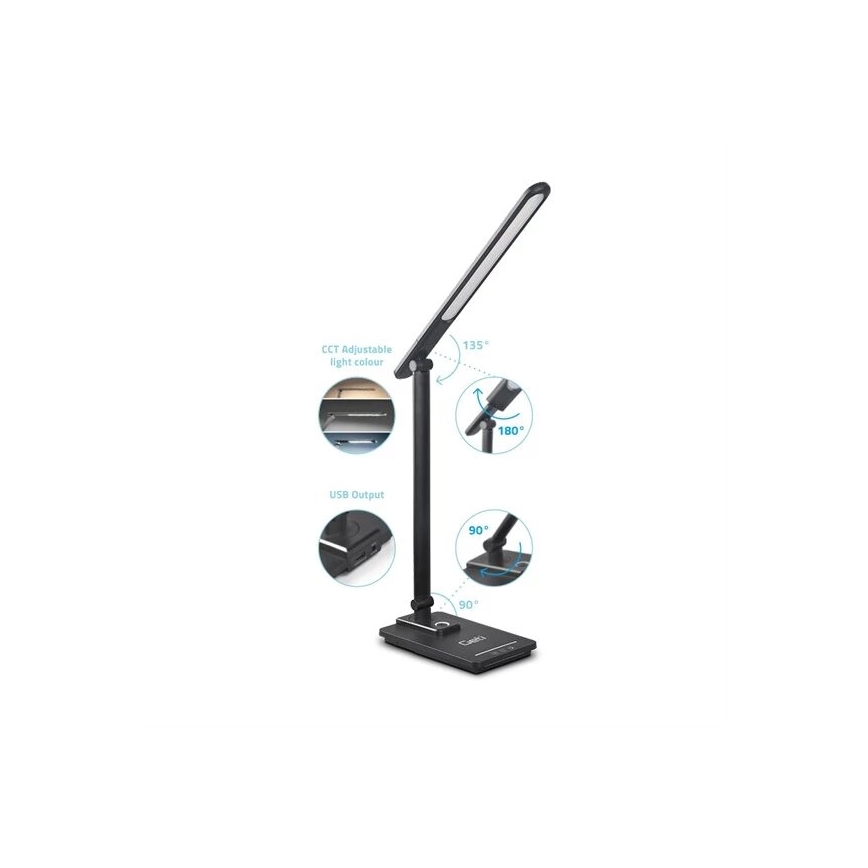 Lampe de table à intensité variable avec USB LED/9W/230V 3000K/4000K/5500K noir