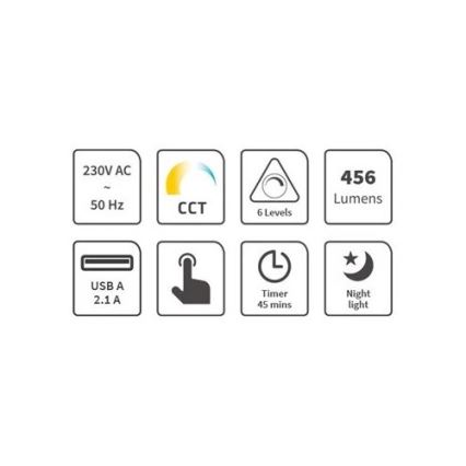 Lampe de table à intensité variable avec USB LED/9W/230V 3000K/4000K/5500K noir