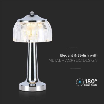 Lampe de table tactile rechargeable et à intensité variable LED/1W/5V 3000-6000K 1800 mAh chrome brillant