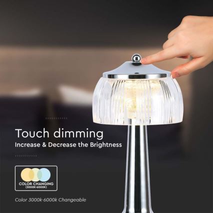 Lampe de table tactile rechargeable et à intensité variable LED/1W/5V 3000-6000K 1800 mAh chrome brillant
