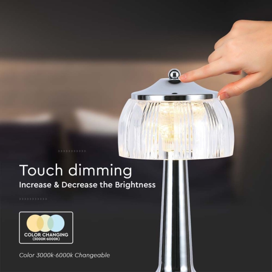 Lampe de table tactile rechargeable et à intensité variable LED/1W/5V 3000-6000K 1800 mAh chrome brillant