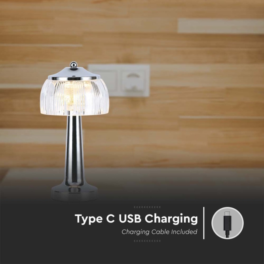 Lampe de table tactile rechargeable et à intensité variable LED/1W/5V 3000-6000K 1800 mAh chrome brillant