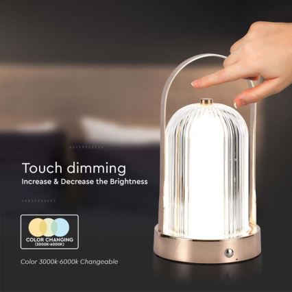 Lampe de table tactile rechargeable et à intensité variable LED/1W/5V 3000-6000K 1800 mAh cuivre