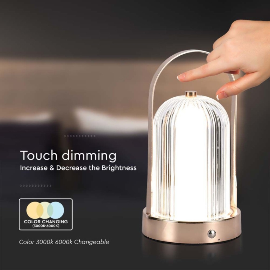 Lampe de table tactile rechargeable et à intensité variable LED/1W/5V 3000-6000K 1800 mAh cuivre