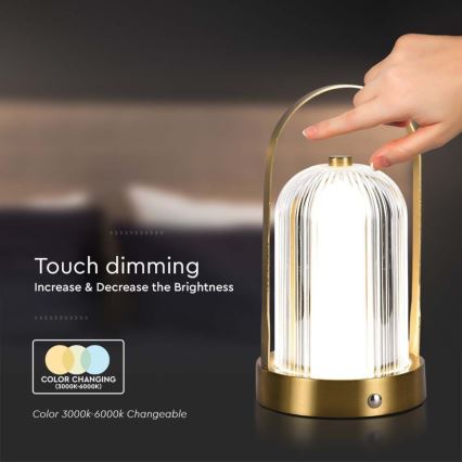 Lampe de table tactile rechargeable à intensité variable LED/1W/5V 3000-6000K 1800 mAh doré