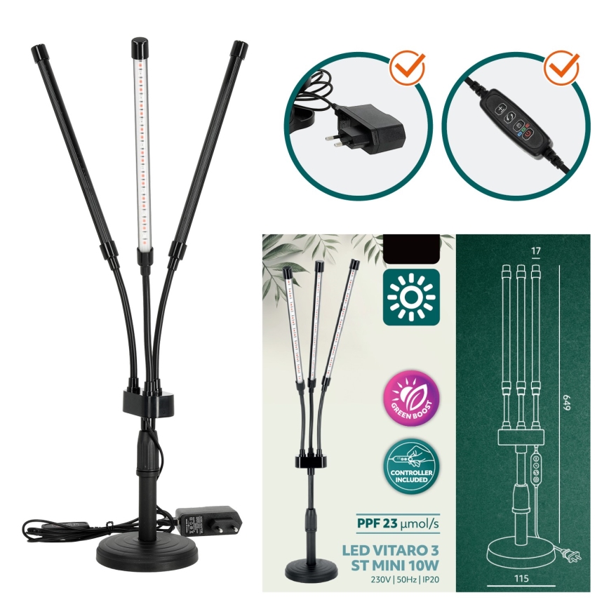 Lampe de table flexible à intensité variable pour la culture de plantes VITARO 3xLED/10W/230V noir