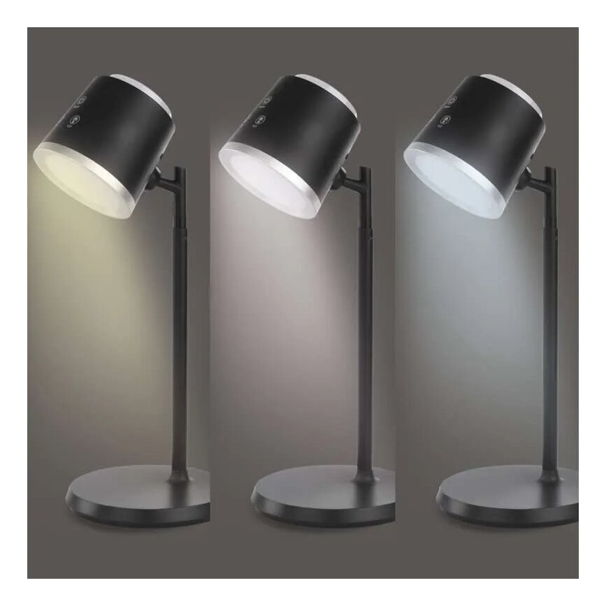 Lampe de table à intensité variable rechargeable 4en1 LED/6W/3,7V 3000K/4000K/6500K 1500mAh noir