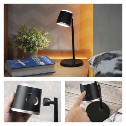 Lampe de table à intensité variable rechargeable 4en1 LED/6W/3,7V 3000K/4000K/6500K 1500mAh noir