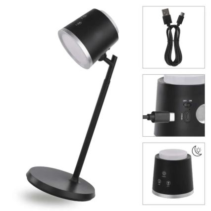 Lampe de table à intensité variable rechargeable 4en1 LED/6W/3,7V 3000K/4000K/6500K 1500mAh noir