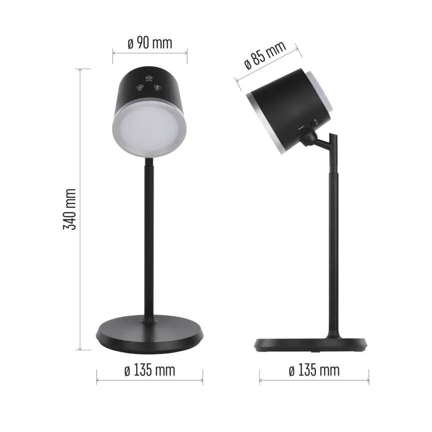 Lampe de table à intensité variable rechargeable 4en1 LED/6W/3,7V 3000K/4000K/6500K 1500mAh noir