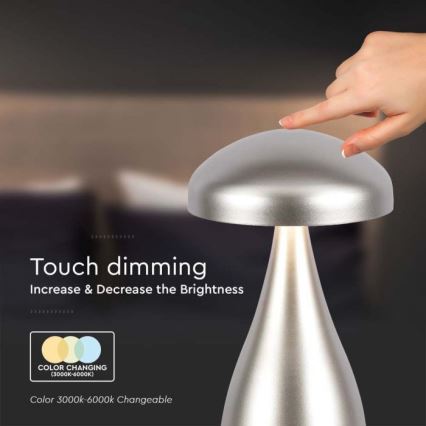 Lampe de table tactile rechargeable et à intensité variable LED/1W/5V 3000-6000K 1800 mAh argent