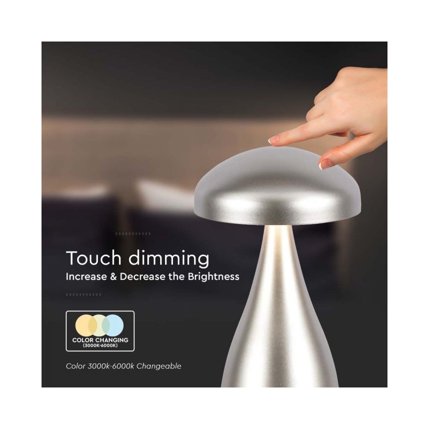 Lampe de table tactile rechargeable et à intensité variable LED/1W/5V 3000-6000K 1800 mAh argent