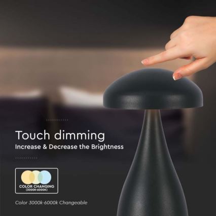 Lampe de table tactile rechargeable et à intensité variable LED/1W/5V 3000-6000K 1800 mAh noir