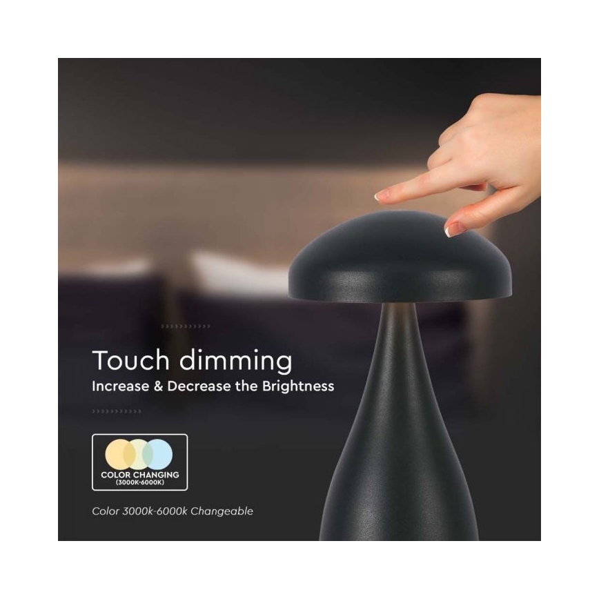 Lampe de table tactile rechargeable et à intensité variable LED/1W/5V 3000-6000K 1800 mAh noir