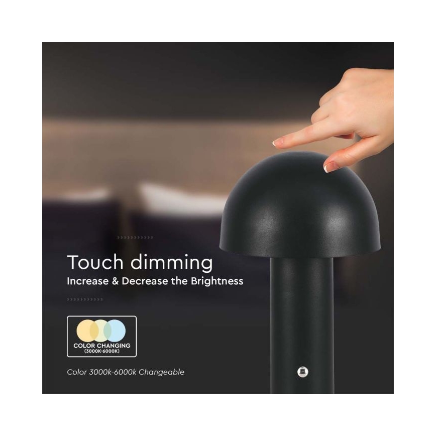 Lampe de table tactile rechargeable et à intensité variable LED/1W/5V 3000-6000K 1800 mAh noir