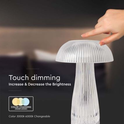 Lampe de table tactile rechargeable et à intensité variable LED/1W/5V 3000-6000K 1800 mAh transparent