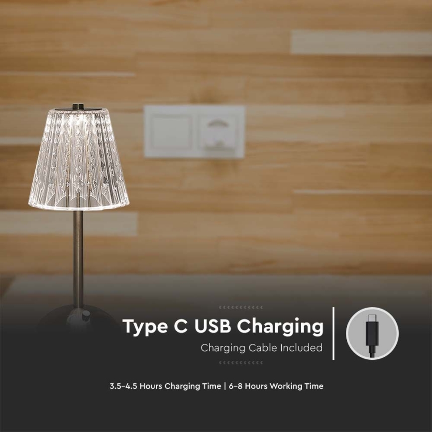 Lampe de table tactile rechargeable et à intensité variable LED/2,4W/5V 3000-6000K 1800 mAh chrome brillant