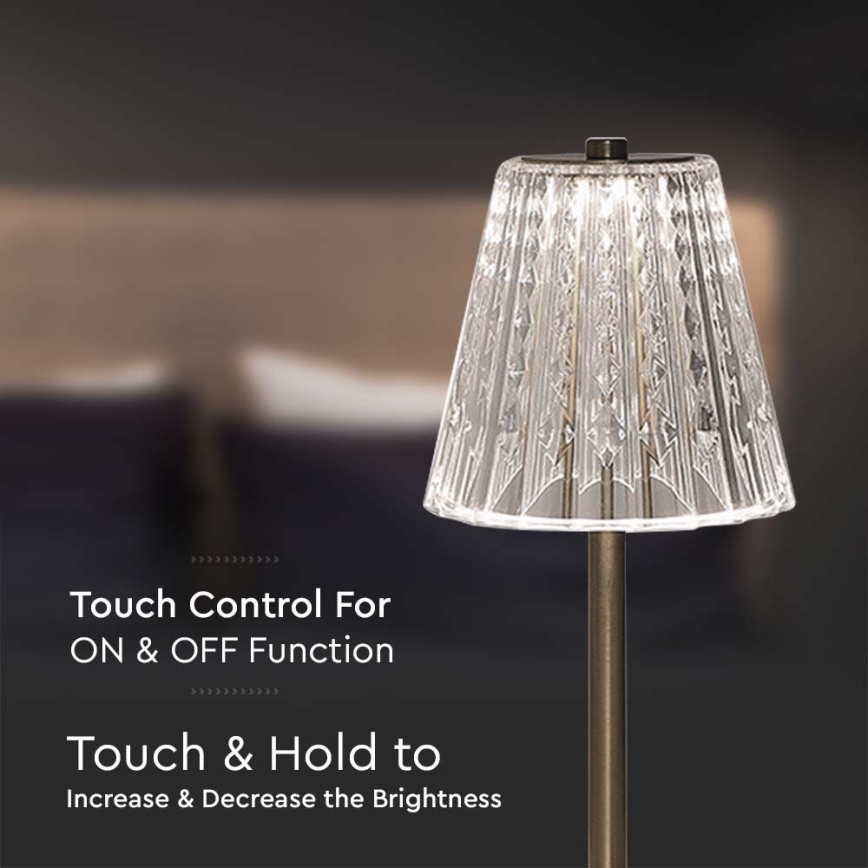 Lampe de table tactile rechargeable et à intensité variable LED/2,4W/5V 3000-6000K 1800 mAh chrome brillant