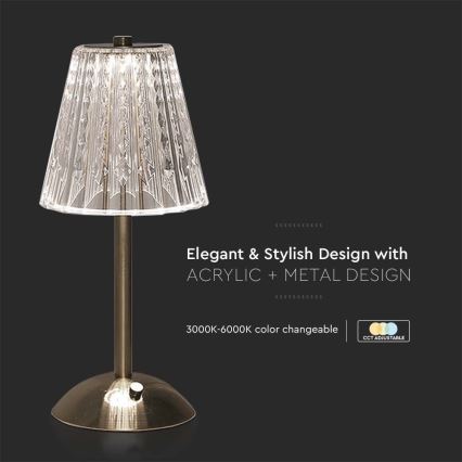 Lampe de table tactile rechargeable et à intensité variable LED/2,4W/5V 3000-6000K 1800 mAh chrome brillant