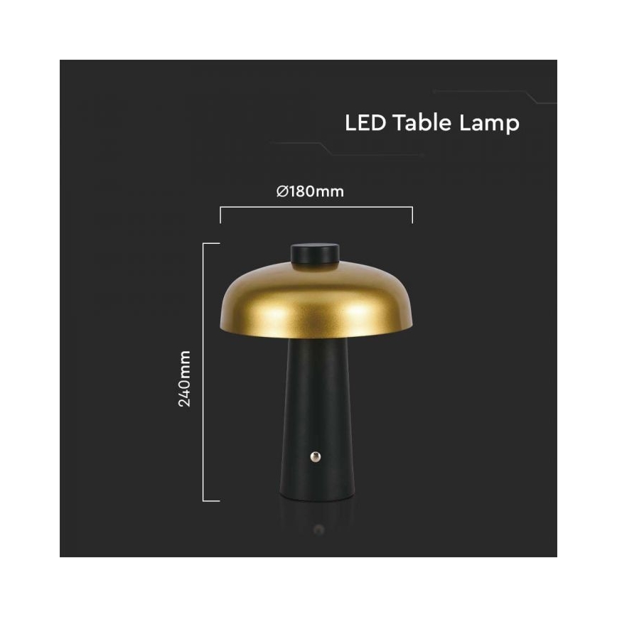 Lampe de table tactile rechargeable et à intensité variable LED/3W/5V 3000-6000K 1800 mAh noir/doré