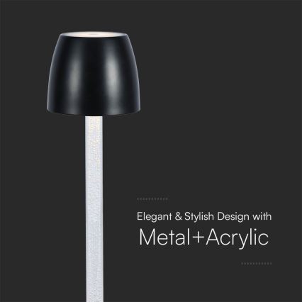 Lampe de table tactile rechargeable et à intensité variable LED/3W/5V 3000K 1800 mAh noir