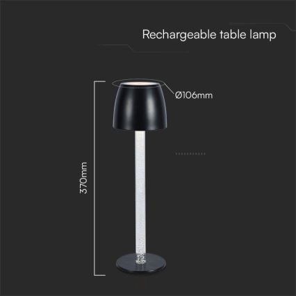 Lampe de table tactile rechargeable et à intensité variable LED/3W/5V 3000K 1800 mAh noir
