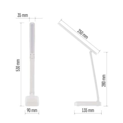 Lampe de table à intensité variable rechargeable LED/5W/3,7V 3000K/4000K/6500K 800mAh blanc