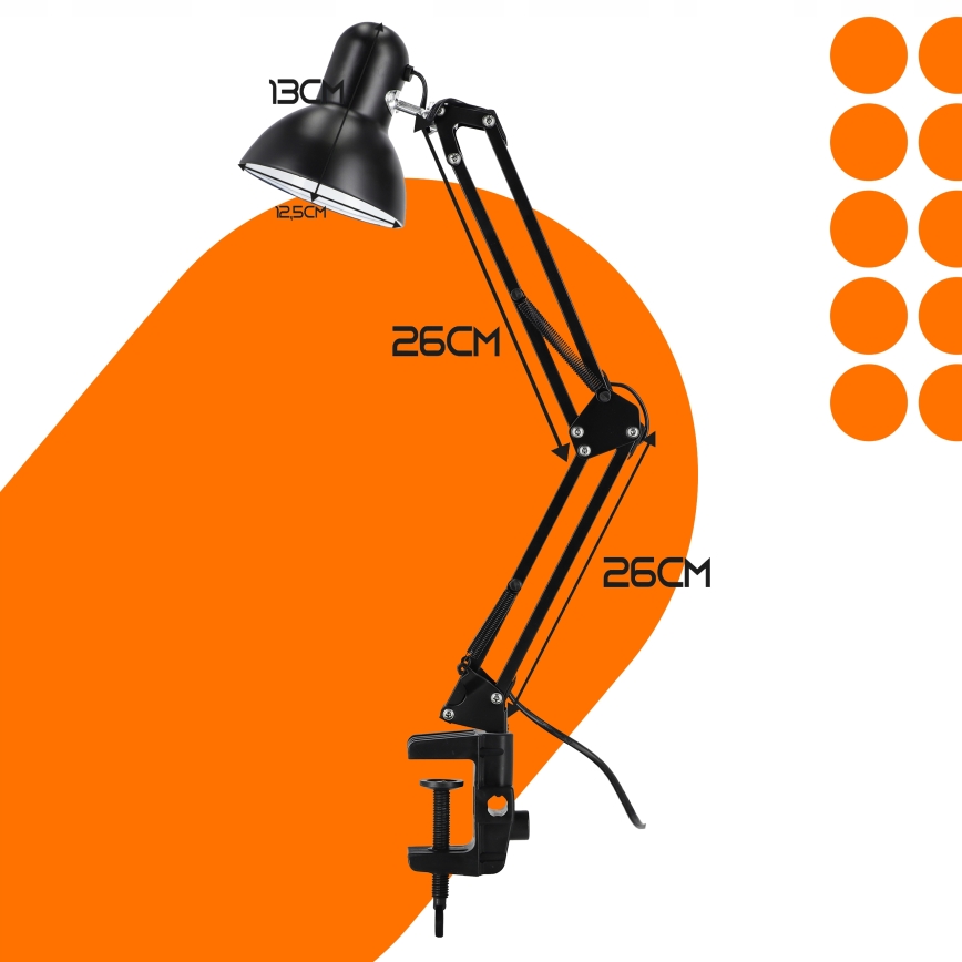 Lampe de table à pince 1xE27/60W/230V noire