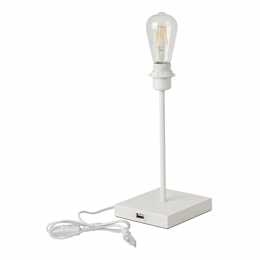 Lampe de table avec port USB, 1x E27/15W/230V, blanche