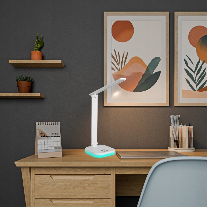 Lampe de table dimmable LED RGBW avec recharge sans fil LED/7W/5V USB blanche