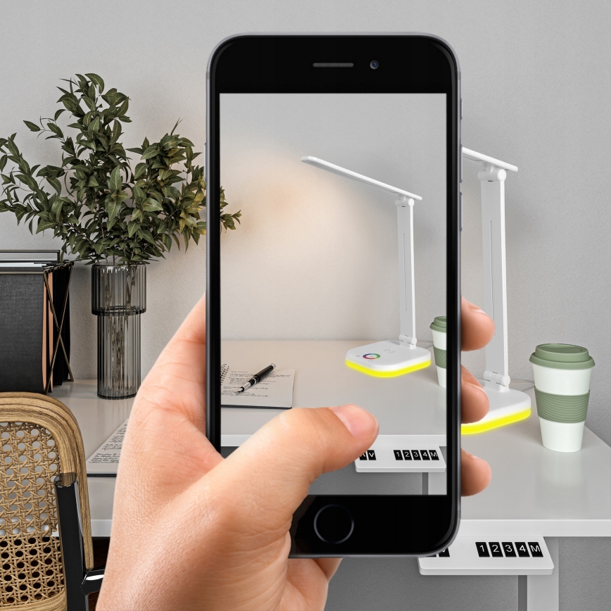 Lampe de table dimmable LED RGBW avec recharge sans fil LED/7W/5V USB blanche