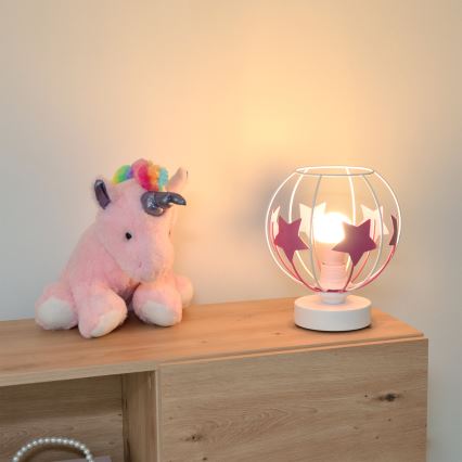 Lampe de table enfant STARS 1xE27/15W/230V rose/blanc