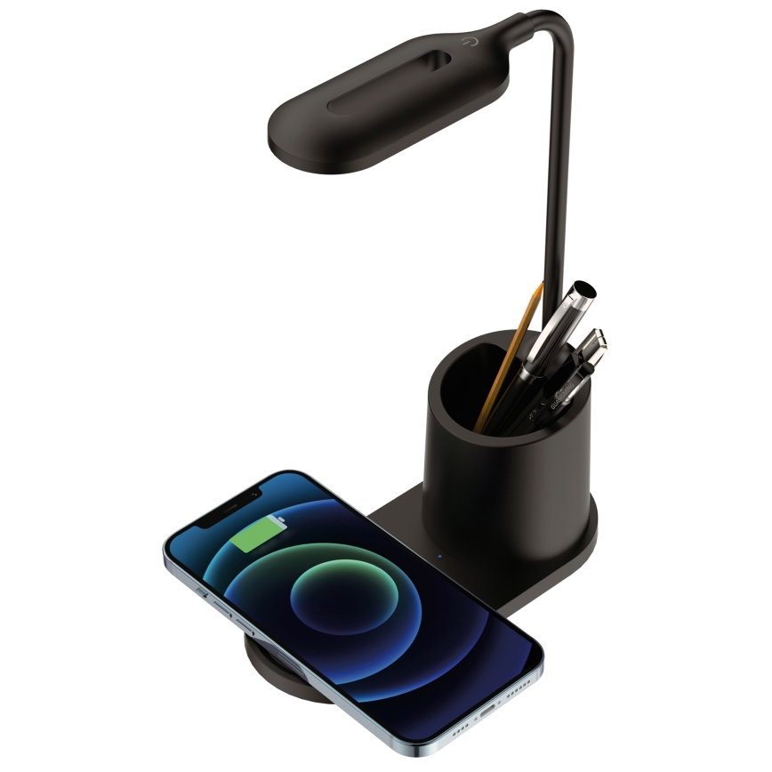 Lampe de table LED/3W/5V avec charge sans fil noir