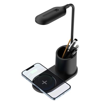 Lampe de table LED/3W/5V avec charge sans fil noir