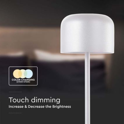 LED Lampe de table tactile rechargeable et à intensité variable LED/1,5W/5V 2700-5700K IP54 2200 mAh blanc