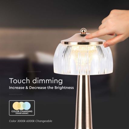 LED Lampe de table tactile rechargeable et à intensité variable LED/1W/5V 3000-6000K 1800 mAh Rose doré