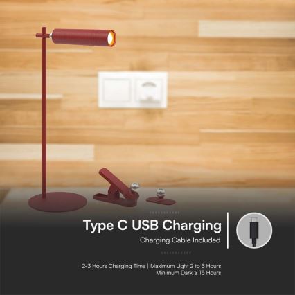 Lampe de table LED rechargeable à intensité variable magnétique LED/3W/5V 4000K 1500 mAh rouge