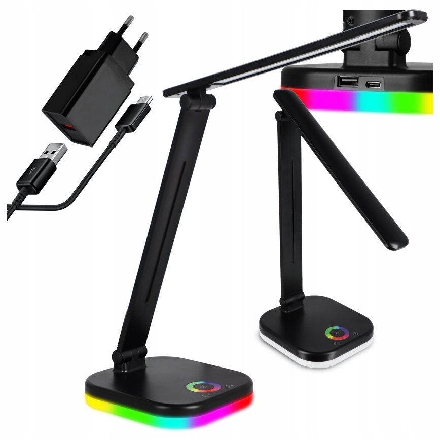 Lampe de table LED RGBW dimmable avec charge sans fil LED/7W/5V USB noire