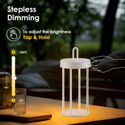 Lampe de table LED tactile rechargeable d'extérieur dimmable GENTLE LED/1,5W/3,7V 3000 mAh IP44 blanche