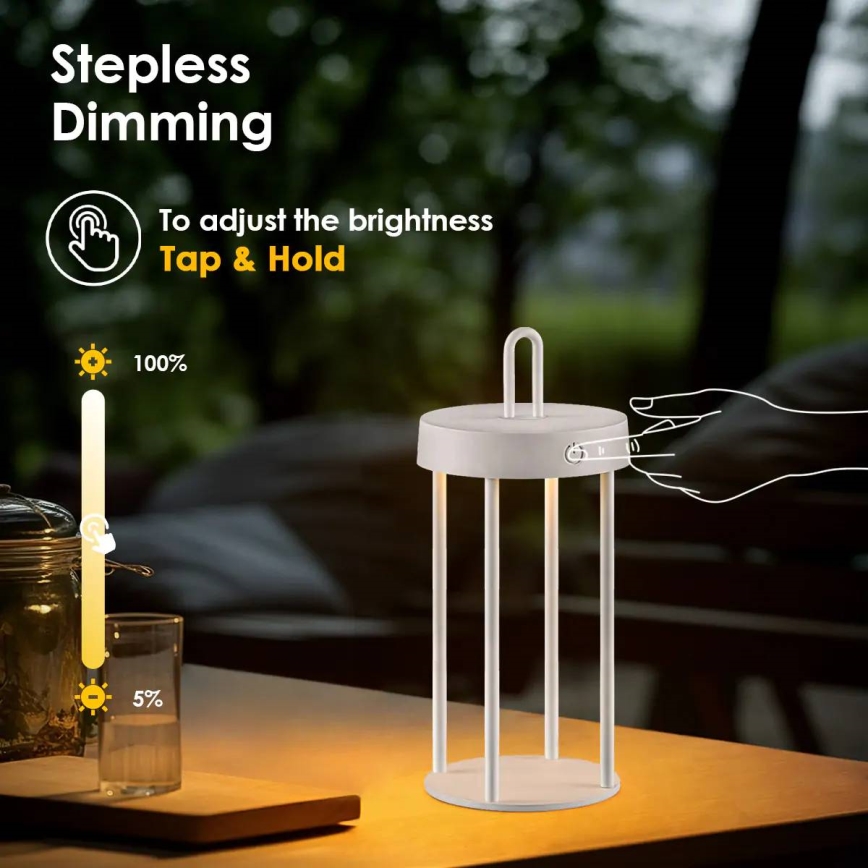 Lampe de table LED tactile rechargeable d'extérieur dimmable GENTLE LED/1,5W/3,7V 3000 mAh IP44 blanche