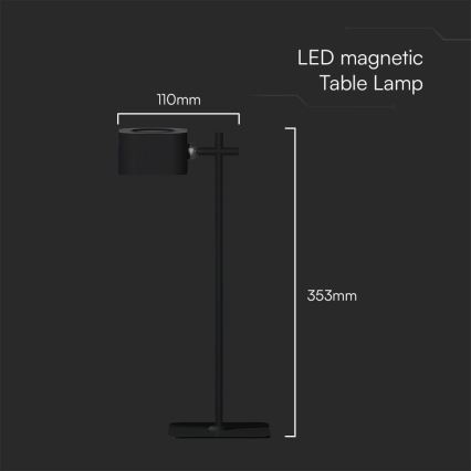 Lampe de table magnétique rechargeable à intensité variable LED 4en1 LED/3W/5V 3000-6000K 1800 mAh noir