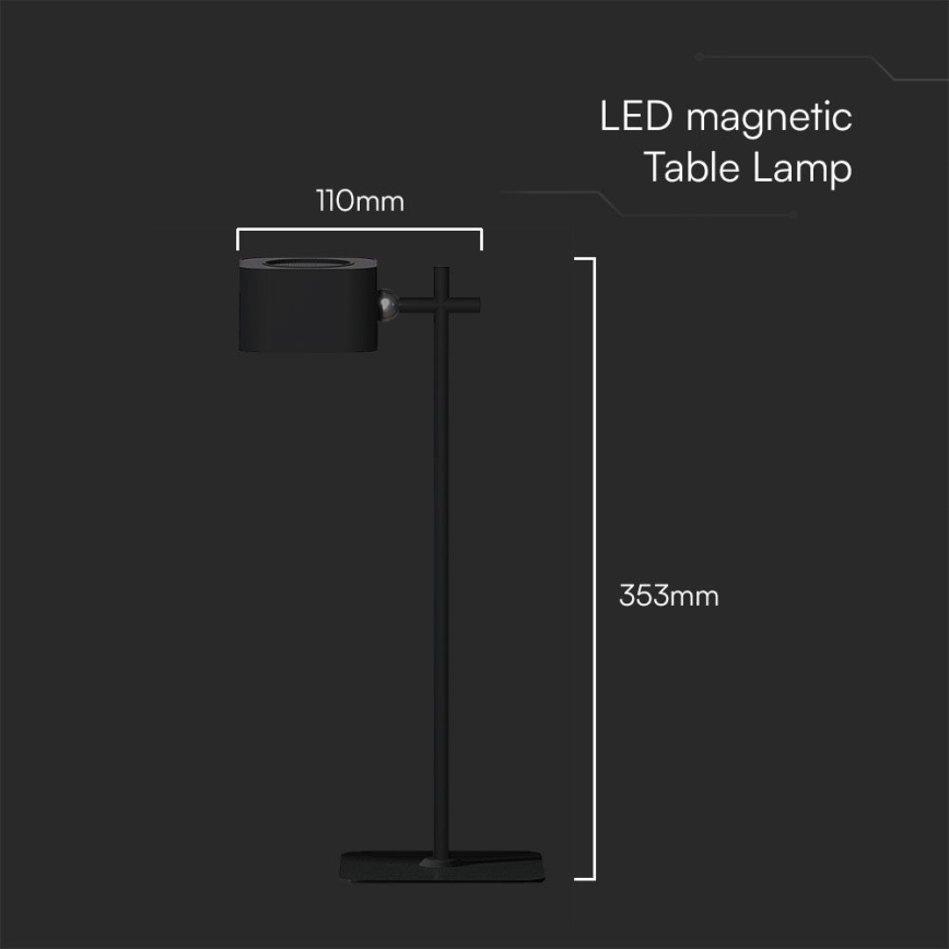 Lampe de table magnétique rechargeable à intensité variable LED 4en1 LED/3W/5V 3000-6000K 1800 mAh noir